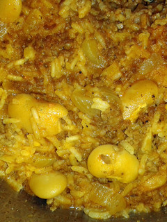 A picture of Minced meat with beans and rice.