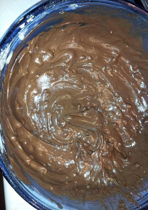 A picture of Crunchy chocolate peanut butter frosting.