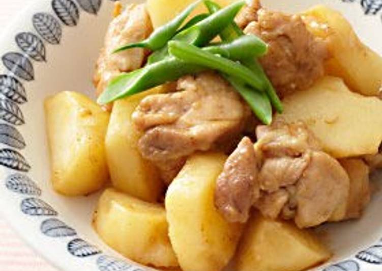 Recipe of Super Quick Homemade Simmered Chicken &amp; Potatoes in Vinegar and Sesame Sauce