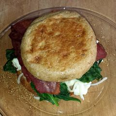 A picture of Egg whites and turkey bacon.
