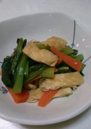 A picture of Simple Simmered Fried Tofu and Komatsuna Without Water.