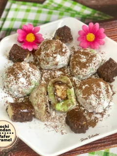 Foto resep Mochi Pandan Wafer Caramel (tanpa tepung ketan)