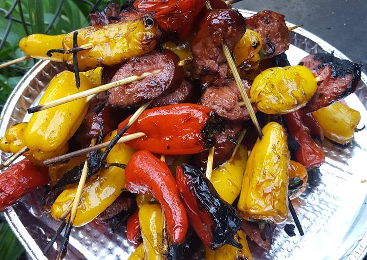 Recipe of Appetizing Pepper and sausage kabobs