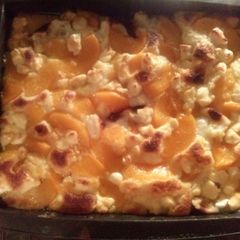 A picture of Christy's peach and cream cheese cobbler.