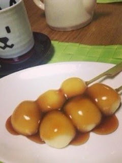 A picture of Mitarashi Dango with Shiratamako & Silken Tofu.