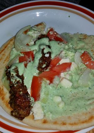 A picture of Greek Style Beef and Pita Sandwich.