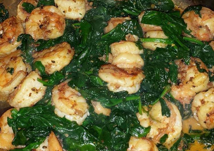 Steps to Make Homemade Shrimp and Sauteed Spinach