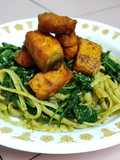 Linguine Pesto with Baby Spinach & Pan-Fried Salmon
