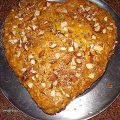 A picture of Heart shaped Orange almond cake.