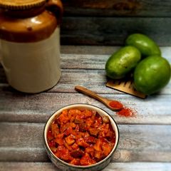A picture of Raw Mango jaggery pickle.
