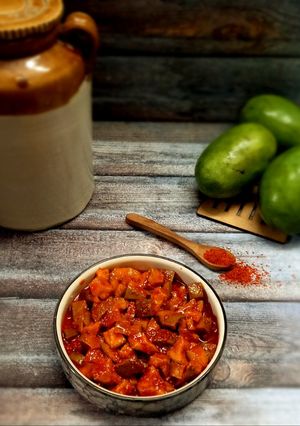 A picture of Raw Mango jaggery pickle.