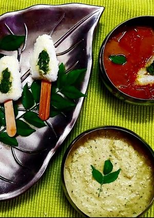A picture of Idli Kulfi with Pumpkin Sambhar Platter.