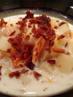 A picture of Potato cheddar soup.