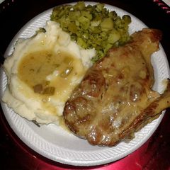 A picture of Sheree's Pork chops with 'mushroom gravy'.