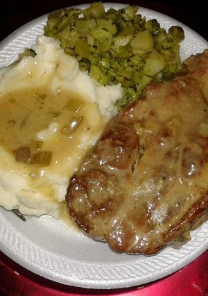 A picture of Sheree's Pork chops with 'mushroom gravy'.