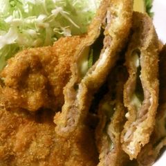 A picture of Fried Pork with Cheese and Shiso Leaves.