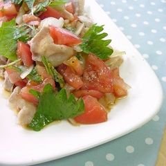 A picture of Pork Belly with Chunky Vegetable Dressing.