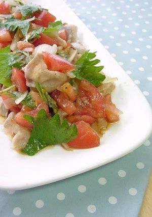 A picture of Pork Belly with Chunky Vegetable Dressing.
