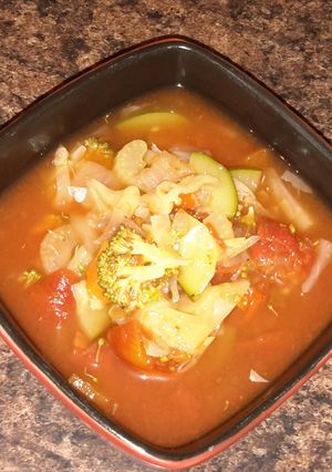 A picture of Loaded veggie soup.