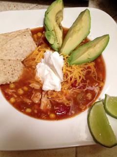 A picture of slow-cooker chicken tortilla soup.