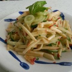 A picture of Cucumber - Apple Salad with grapes and Asiago.