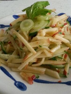 A picture of Cucumber - Apple Salad with grapes and Asiago.