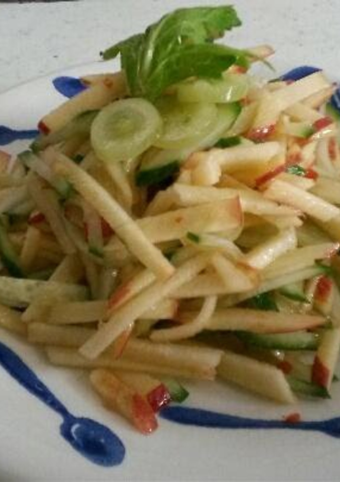 A picture of Cucumber - Apple Salad with grapes and Asiago.
