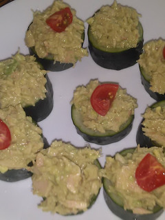 A picture of Avacado tuna cucumber cups : D.