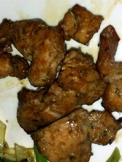 A picture of Asian-flavored chicken skewers.