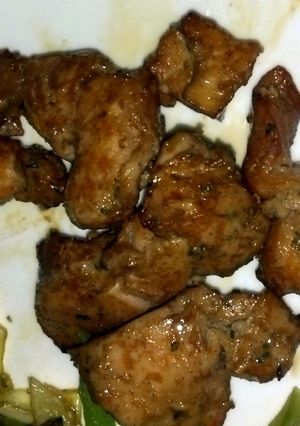 A picture of Asian-flavored chicken skewers.