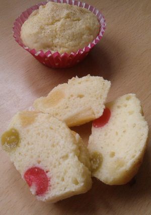 A picture of Vickys Fruit Cocktail Cupcakes, GF DF EF SF NF.