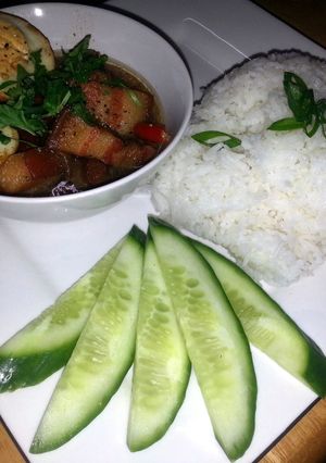 A picture of Vietnamese braised pork belly & egg.