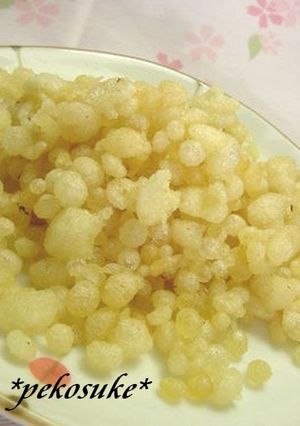 A picture of Homemade Agedama (Tempura) Fried Batter Bits.