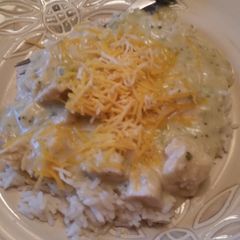 A picture of Creamy Broccoli n Chicken over Rice.