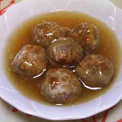 A picture of Lotus Root Dumplings with Ankake Sauce.