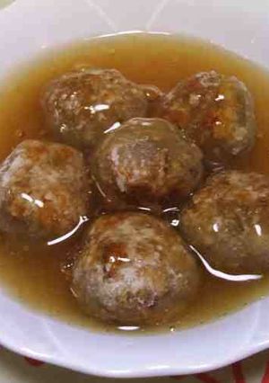 A picture of Lotus Root Dumplings with Ankake Sauce.