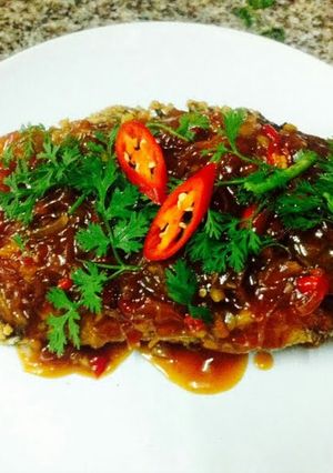 A picture of Kanya's Fried Fish with Chili and Ginger Sauce.