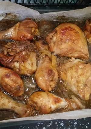 A picture of Chicken legs in date honey sauce.
