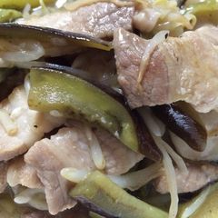 A picture of Eggplant & Pork Belly Shio-Koji Stir-Fry.