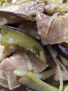 A picture of Eggplant & Pork Belly Shio-Koji Stir-Fry.
