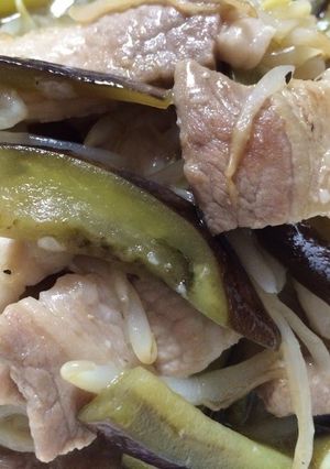 A picture of Eggplant & Pork Belly Shio-Koji Stir-Fry.