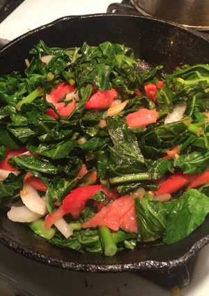 A picture of Sauteed Collards with tomatillos.