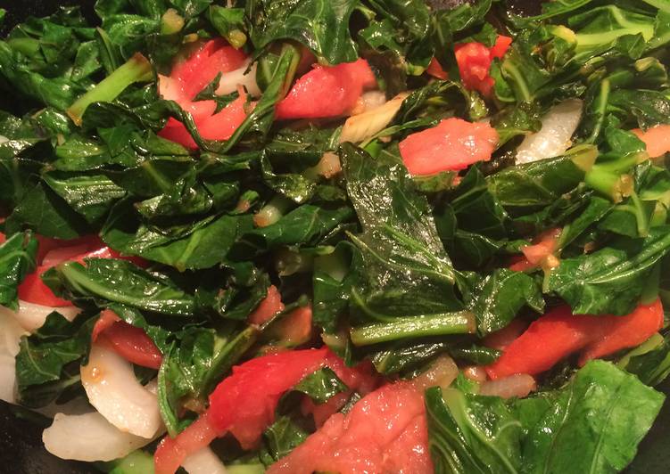 Steps to Make Favorite Sauteed Collards with tomatillos