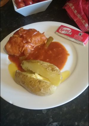 A picture of Sweet and spicy chicken concoction.