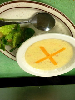 A picture of Creamy potato Bacon and Cheddar soup.