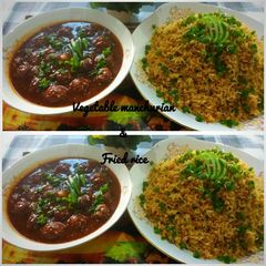 A picture of Vegetable manchurian and fried rice.