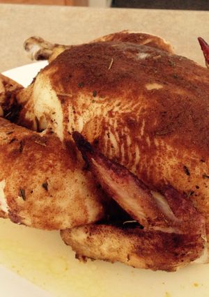 A picture of Melissa's whole crockpot chicken.