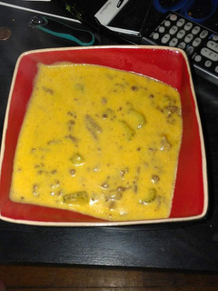 A picture of Home made cheeseburger soup.