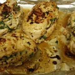 A picture of Crab, Spinach, Mushroom, & Parmesan Chicken.