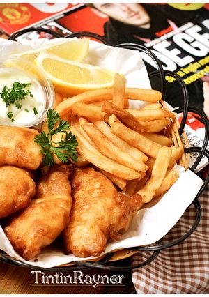 A picture of Fish and Chips NO Beer, Husband's Favorite + the Kids.